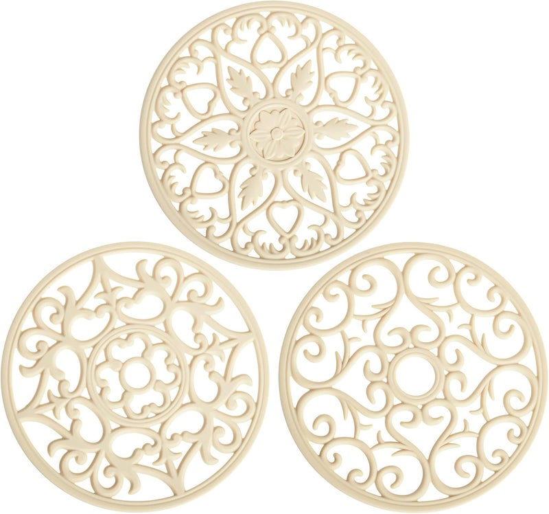 Smithcraft Smitchraft Silicone Trivets for Hot Dishes Pots  Pans MultiUse Hot Pads Kitchen Quartz Countertops Pot Holders Trivet Mat NonStick Carved Heat Resistant Mats for Counter  Table Set 3 Biege - Image 1