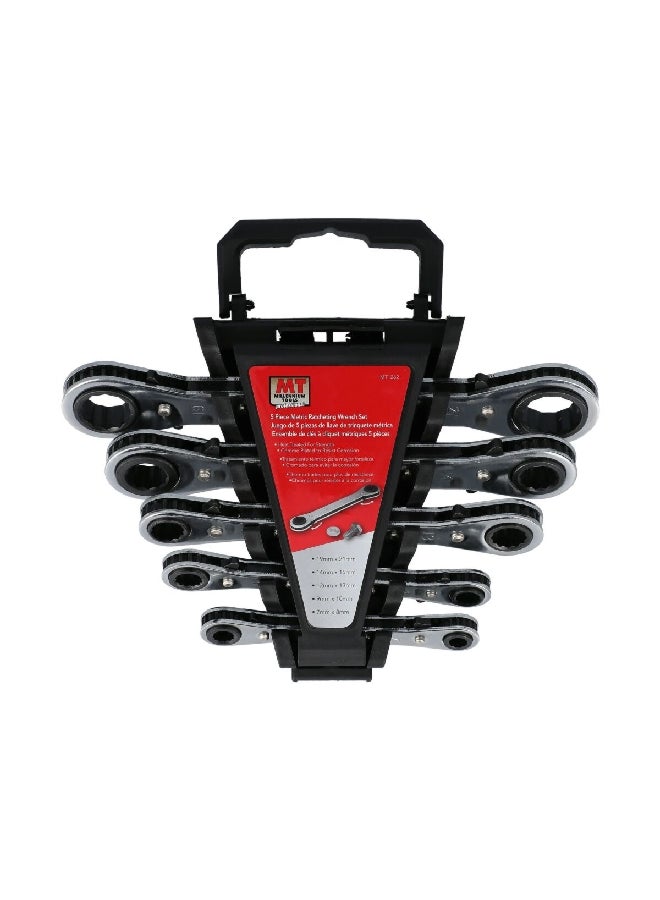 MT 5-Piece Heat Treated Corrosion Resistant Close Metric Ratcheting Wrench Set Silver and Black MT-1262