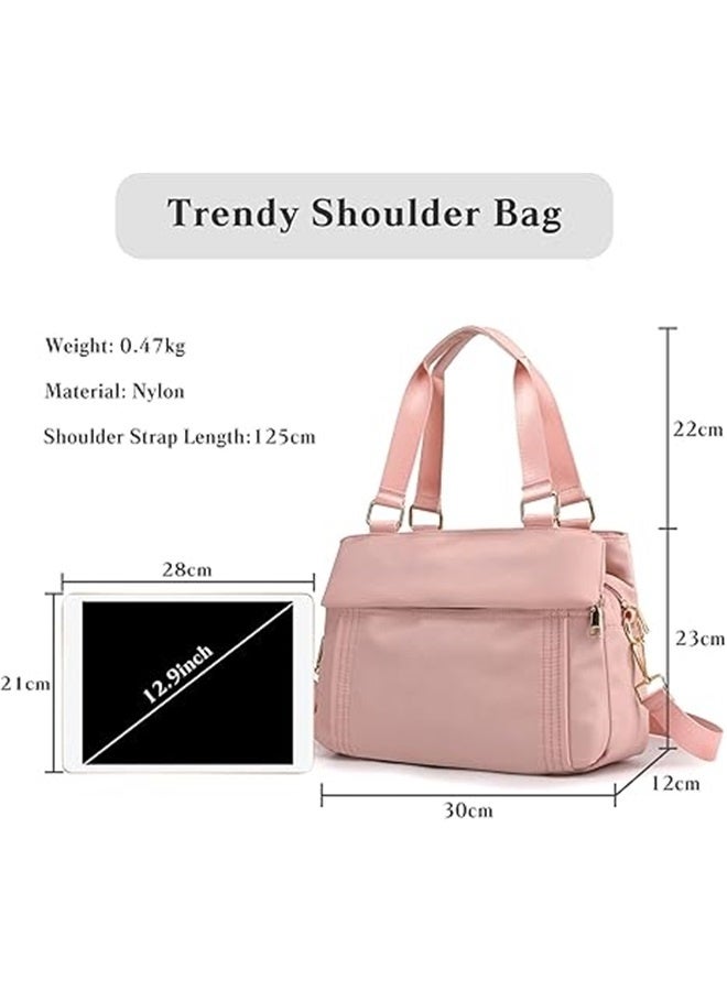 Crossbody Bag Nylon Shoulder Bag Women Multi-pocket Handbag Ladies Satchel Tote for Travel Work Daily Use pink  - Image 4
