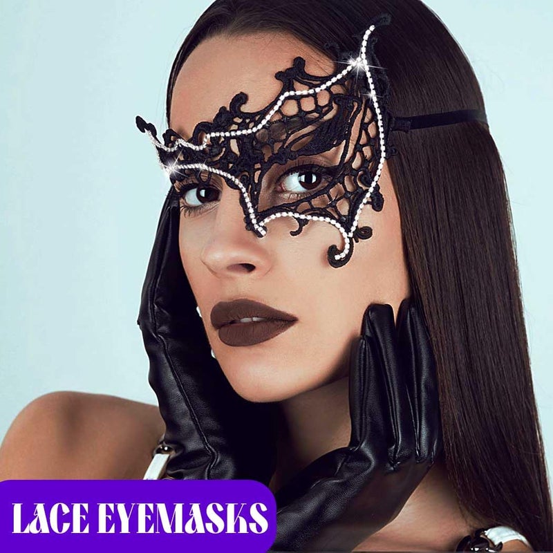 Yalice Rhinestone Masquerade Lace Masks for Women Lace Eye Mask Black Masquerade Sparkle Crystal Half Face Mask for Ball Party (Style-A) - Image 3