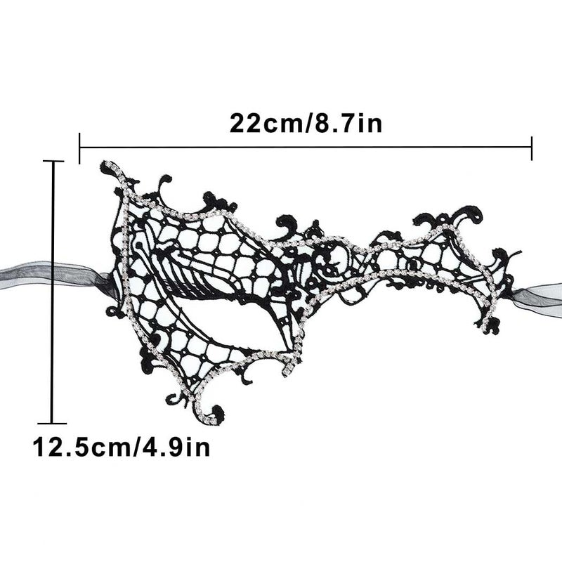 Yalice Rhinestone Masquerade Lace Masks for Women Lace Eye Mask Black Masquerade Sparkle Crystal Half Face Mask for Ball Party (Style-A) - Image 5