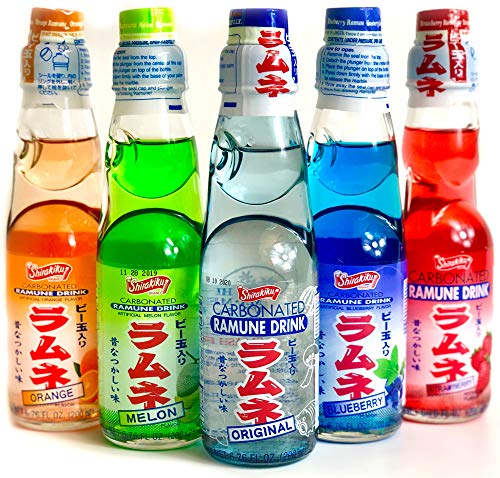 Shirakiku Ramune Japanese Soda Variety Pack - Shirakiku Multiple Flavors - Japanese Drink Gift Box (5 Count) - Image 1