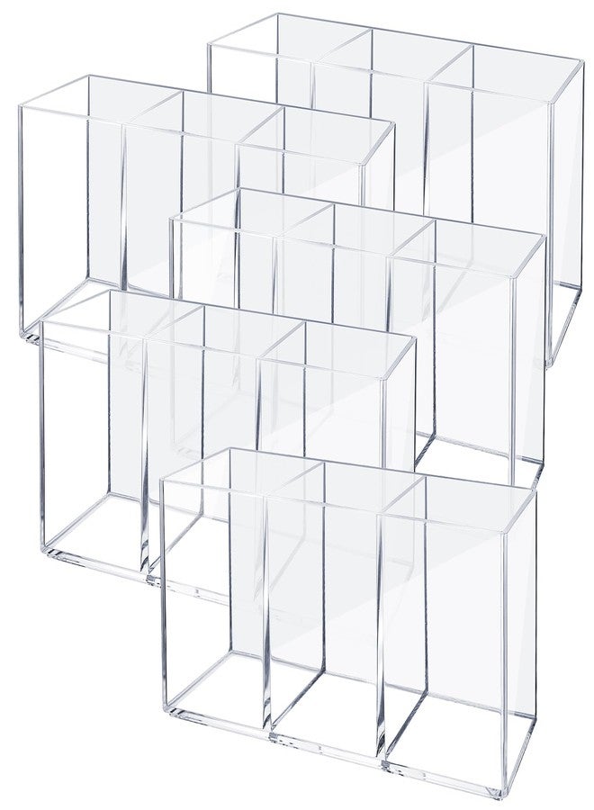 Lemecima 5 Pack Acrylic Pen Pencil Holder - 3 Compartment Clear Pencil Pen Organizer for Office Home Supplies Desk Accessories - Image 1