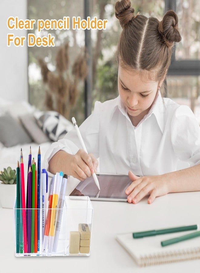 Lemecima 5 Pack Acrylic Pen Pencil Holder - 3 Compartment Clear Pencil Pen Organizer for Office Home Supplies Desk Accessories - Image 4