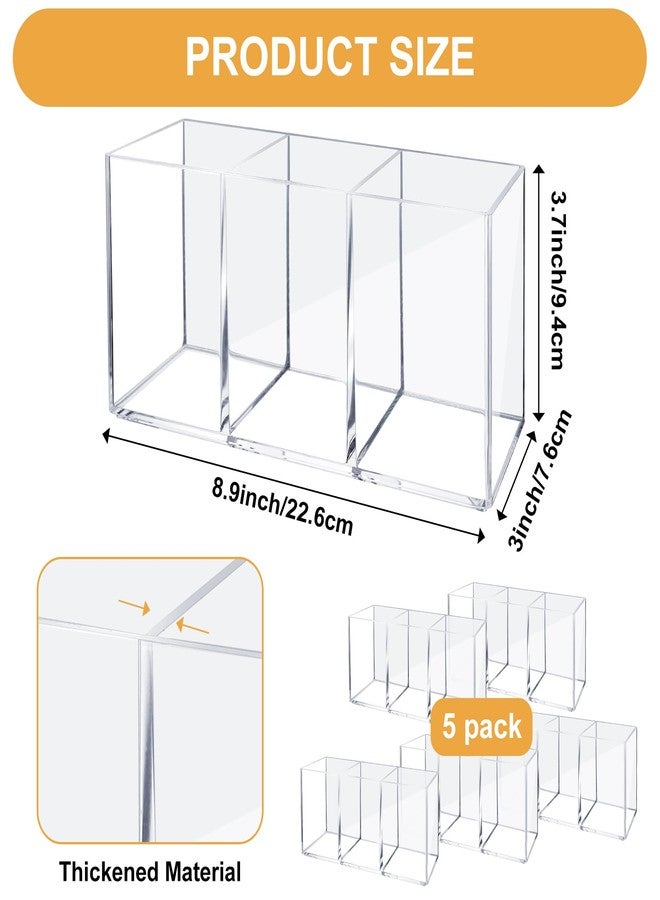 Lemecima 5 Pack Acrylic Pen Pencil Holder - 3 Compartment Clear Pencil Pen Organizer for Office Home Supplies Desk Accessories - Image 2
