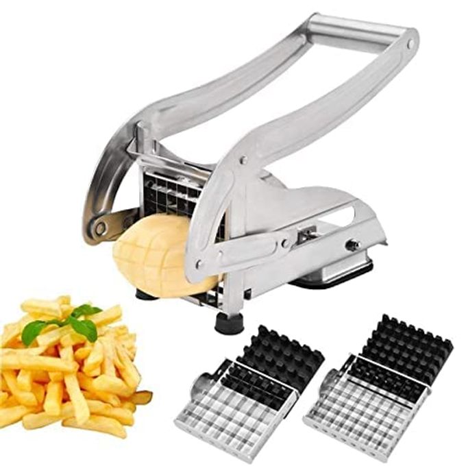 STAINLESS STEEL FRENCH FRIES POTATO CHIPS MAKER MACHINE FRY CHIP CUTTER HOME STRIP CUTTING MACHINE SLICER CHOPPER VEGETABLE CHIPPER FOR KITCHEN PACK OF 1 MULTI
