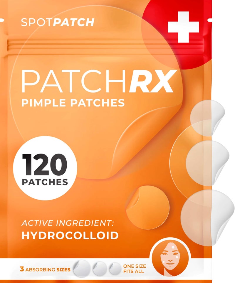 KEYCONCEPTS PatchRx Acne Patches (120 Count) with Hydrocolloid Only, Hydrocolloid Pimple Patches for Face - Zit Patch Acne Dots - Acne Patches - Pimple Patch with 3 Size Acne Stickers - Image 1