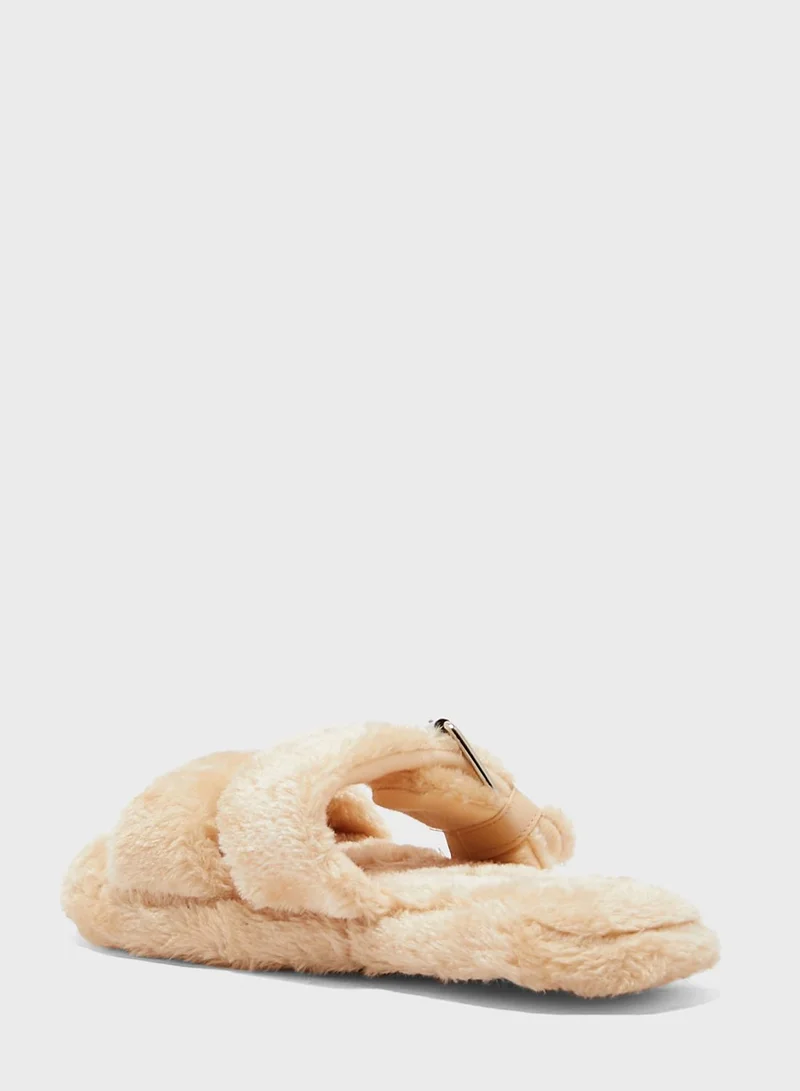 Truffle Fluffy Double Strap Bedroom Slipper