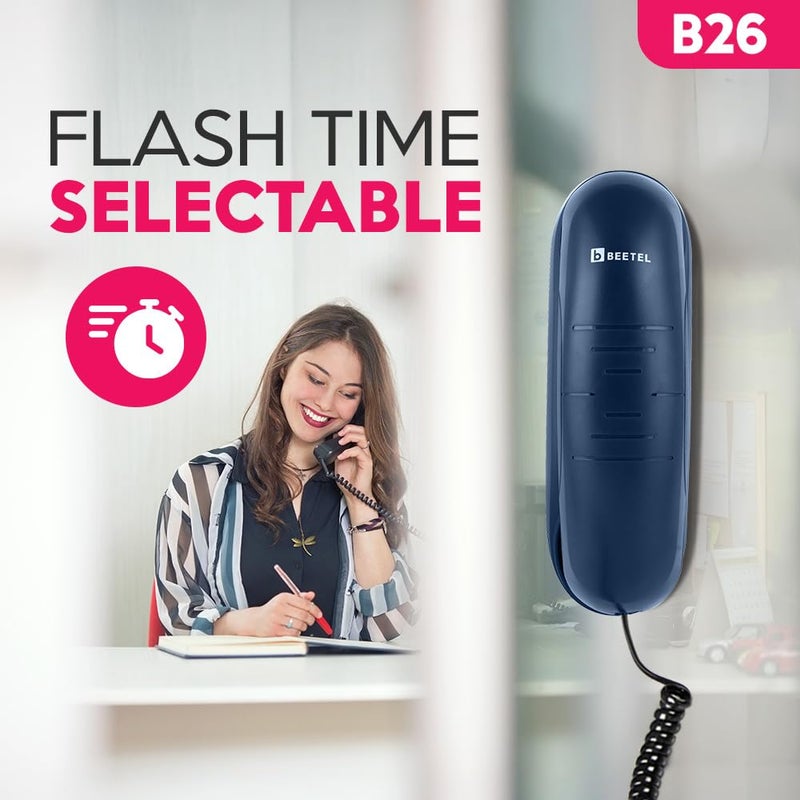 Beetel هاتف أرضي سلكي B26 نحيف، تحكم في حجم الرنين، قابل للتعليق على الحائط/المكتب، مفتاح تشغيل/إيقاف الرنين، جودة مكالمة واضحة، تصميم مدمج، وظيفة نغمة نبض/فلاش/إعادة الاتصال (صنع في الهند) (أزرق)(B26) - Image 5