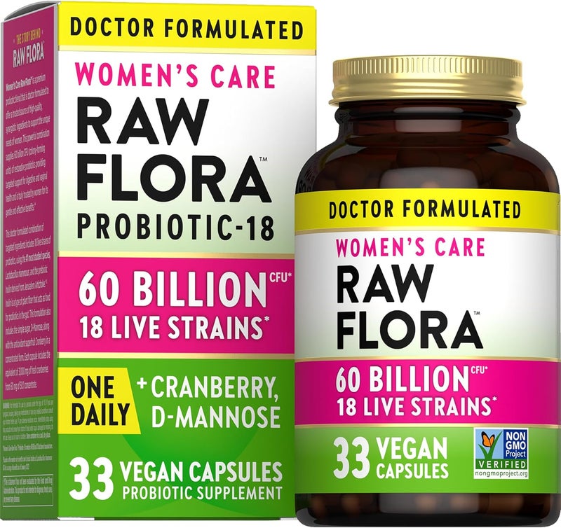 Natures Truth Raw Flora Probiotics for Women  60 Billion CFU  33 Vegan Capsules  with Cranberry  DMannose  Vegan  Gluten Free Vitamins - Image 1