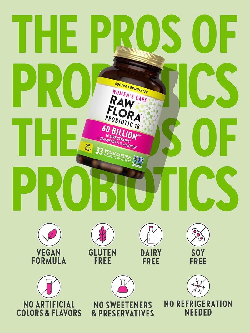 Natures Truth Raw Flora Probiotics for Women  60 Billion CFU  33 Vegan Capsules  with Cranberry  DMannose  Vegan  Gluten Free Vitamins - Image 5