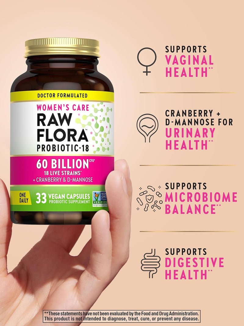 Natures Truth Raw Flora Probiotics for Women  60 Billion CFU  33 Vegan Capsules  with Cranberry  DMannose  Vegan  Gluten Free Vitamins - Image 3