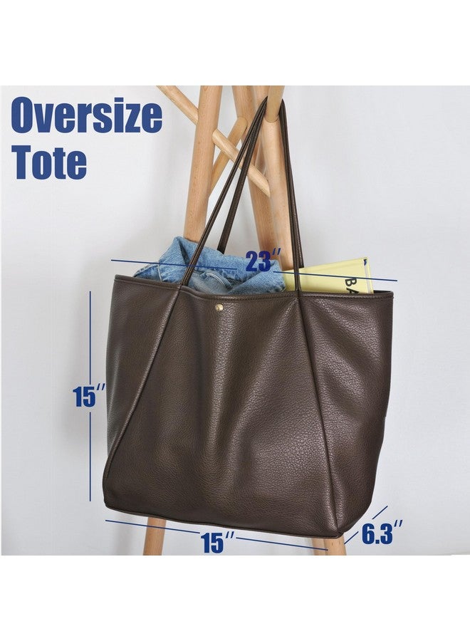 HOXIS Oversize Pu Leather Tote Women Weekender Bag Shopper Handbag Travel Purse (Coffee) - Image 3