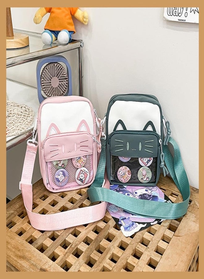Vobomo Cute Crossbody Bag Kawaii Ita Bag with Insert and Accessories 4 Pins Small Cat Purse for Phone (Green) - Image 4