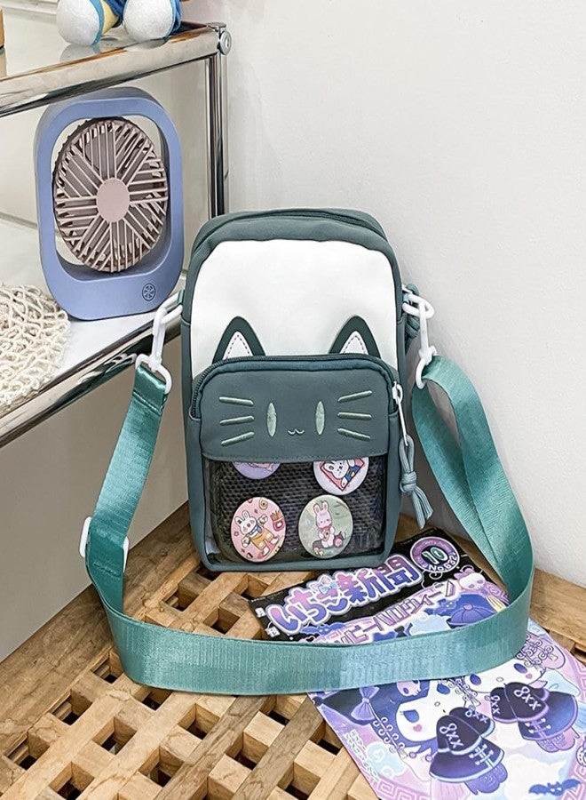 Vobomo Cute Crossbody Bag Kawaii Ita Bag with Insert and Accessories 4 Pins Small Cat Purse for Phone (Green) - Image 3