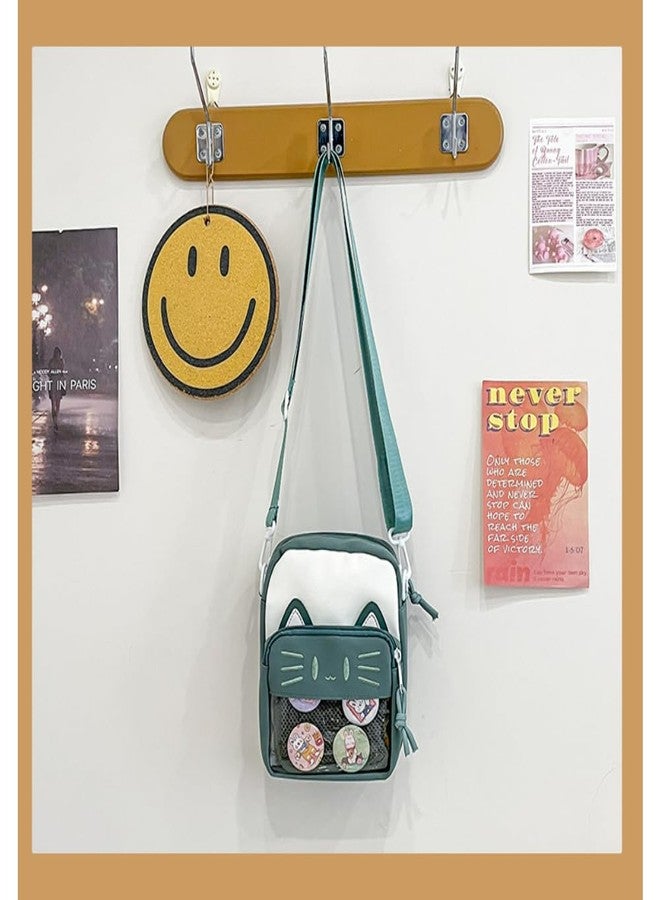 Vobomo Cute Crossbody Bag Kawaii Ita Bag with Insert and Accessories 4 Pins Small Cat Purse for Phone (Green) - Image 5