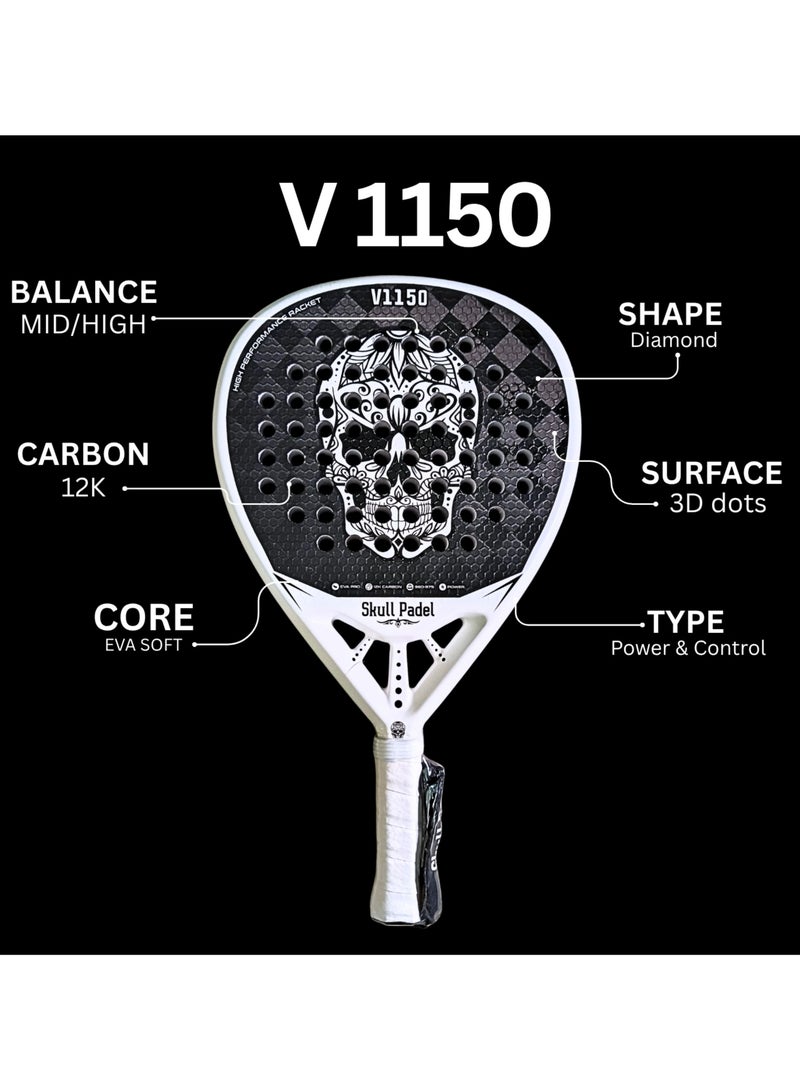Skull Padel V1150 WHITE 12K CARBON | For Advanced Players - Image 5