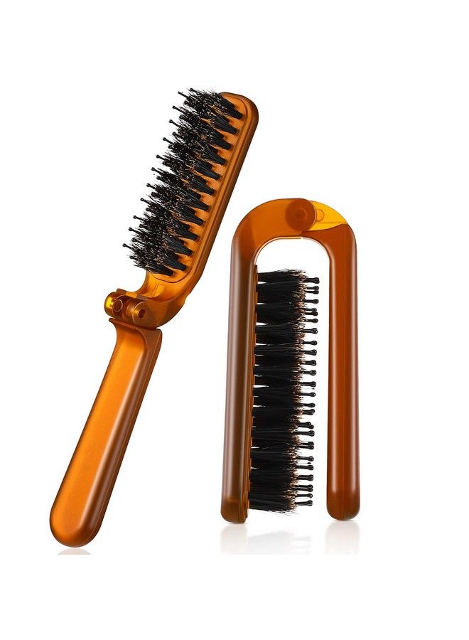 2 Pieces Folding Bristles Hair Comb Collapsible Travel Hair Brush Foldable Pocket Hair Comb Rectangular Folding Hair Comb Compact Hair Brush For Women Men Portable Hair Styling Amber