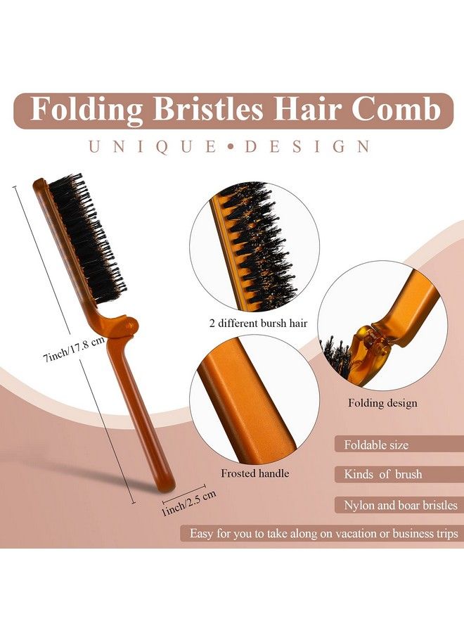 2 Pieces Folding Bristles Hair Comb Collapsible Travel Hair Brush Foldable Pocket Hair Comb Rectangular Folding Hair Comb Compact Hair Brush For Women Men Portable Hair Styling Amber