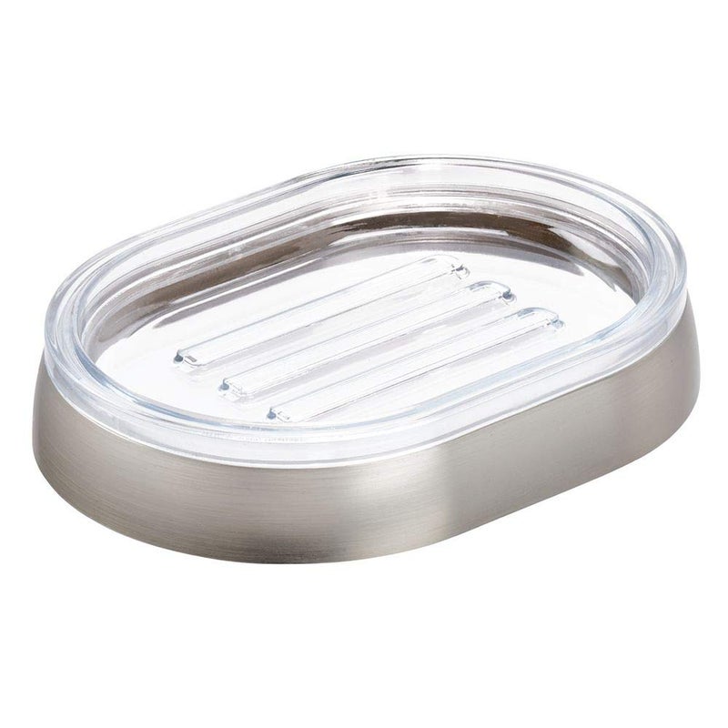iDesign Haley Plastic Soap Saver Dish Holder Tray for Bathroom Counter Shower Kitchen Set of 1 Brushed