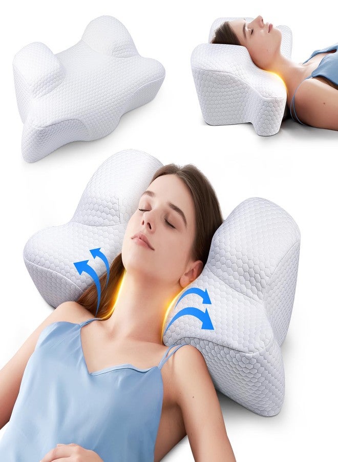 Benazcap Cervical Neck Beauty Pillow - Back Sleeper Pillow Reduces Pressure on Skin, Sleep on Your Back Comfortably, Wrinkle Prevention Memory Foam Pillow for Neck & Shoulder, White - Image 1