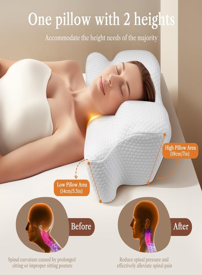Benazcap Cervical Neck Beauty Pillow - Back Sleeper Pillow Reduces Pressure on Skin, Sleep on Your Back Comfortably, Wrinkle Prevention Memory Foam Pillow for Neck & Shoulder, White - Image 2
