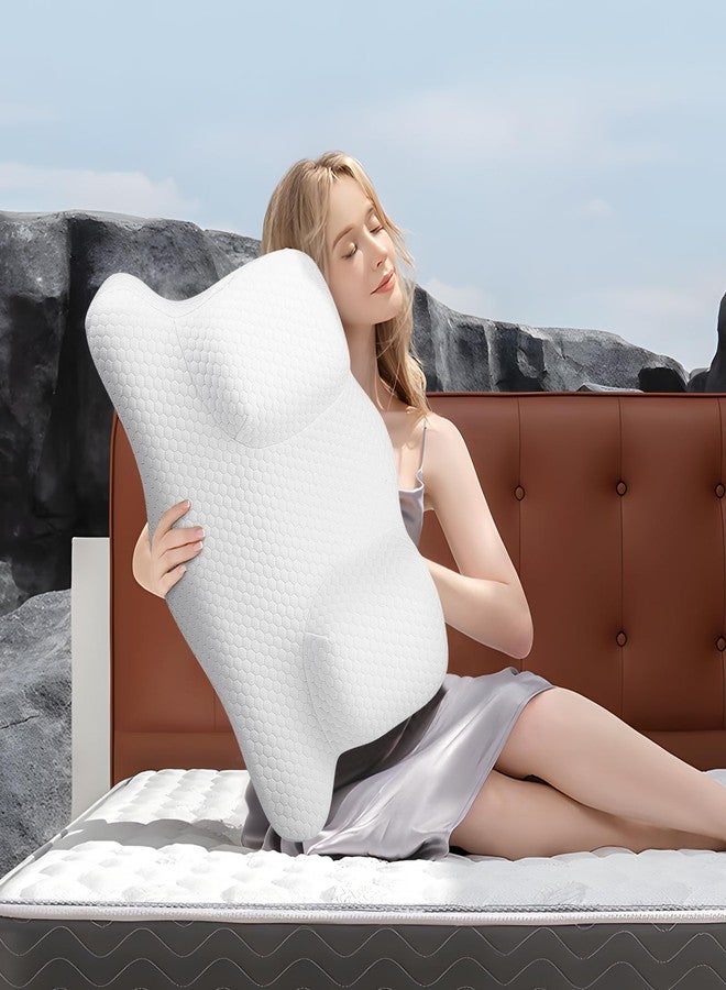 Benazcap Cervical Neck Beauty Pillow - Back Sleeper Pillow Reduces Pressure on Skin, Sleep on Your Back Comfortably, Wrinkle Prevention Memory Foam Pillow for Neck & Shoulder, White - Image 5