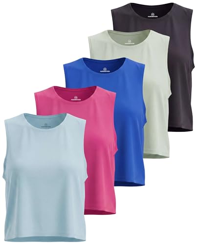REALESSENTIALS Real Essentials 5 Pack Womens Dry Fit Crop Summer Tank Top Gym Yoga Workout Sports Tee Available in Plus Size Set 10 L - Image 1