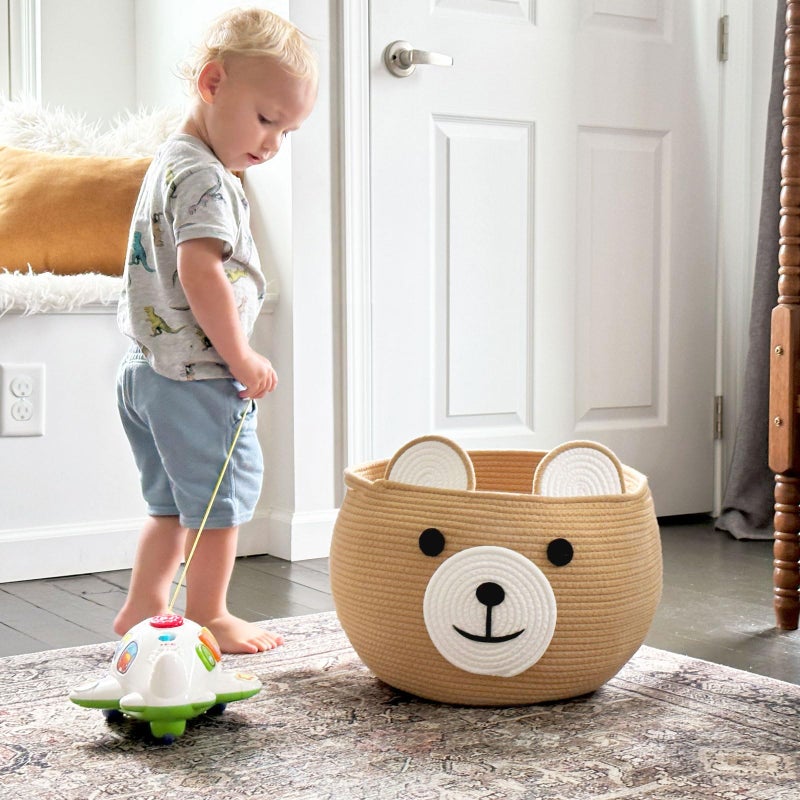 CherryNow Baby Basket for Newborn, Empty Baskets for Gift, Medium Animal Basket for Toy Clothes Towel, Woven Rope Bear Baskets for Kids, Brown, 15.7"D x 10.5"H - Image 5