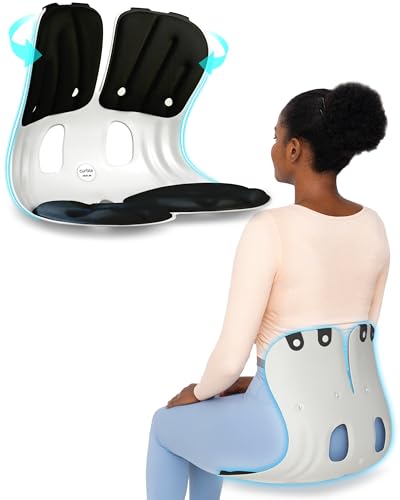 Curble GRANDExtra Wide Sturdy Ergonomic Chair Back Support Lumbar Support for Good Posture Correction and Back Pain Relief Perfect for Office Chair Floor Seat Work from Home PatentedBlack