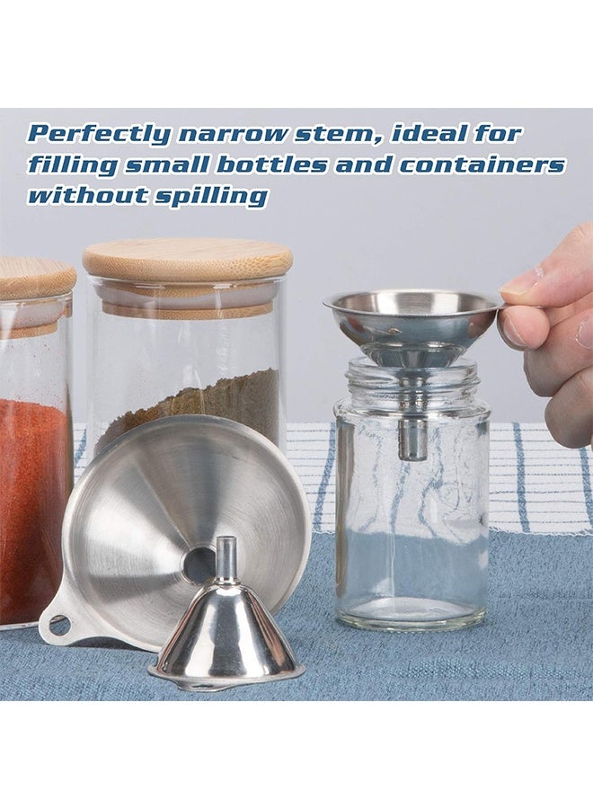 5 في 1 أقماع معدنية صغيرة لملء الزجاجات مجموعة أقماع مطبخ صغيرة من الفولاذ المقاوم للصدأ لنقل الزيوت العطرية السائلة والتوابل والمكونات الجافة ومسحوق متين وآمن للاستخدام في غسالة الأطباق (أرسل 2 فرشاة تنظيف) - Image 2