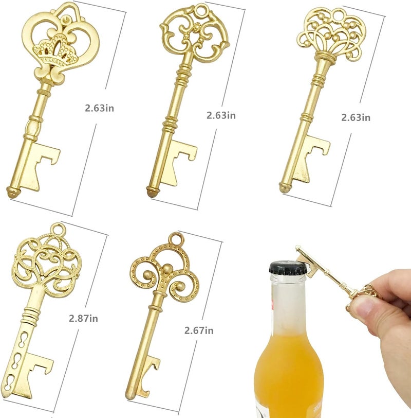 WODEGIFT 50 PCS Key Bottle Openers,Bridal Shower Favors,Rustic Wedding Favors,Gifts,Decorations or Souvenirs for guests Bulk ,Bridal Shower Party Favors with Card Tag and Chains (Gold) - Image 3