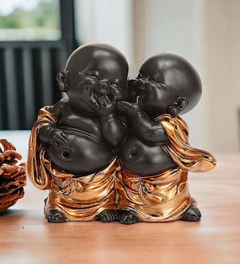 Karigaari India Handcrafted Resine Little Laughing Buddha Showpiece | Buddha Idols for Home Decor I Buddha Showpiece I Showpiece for Home I Color: Black & Bronze - Image 2