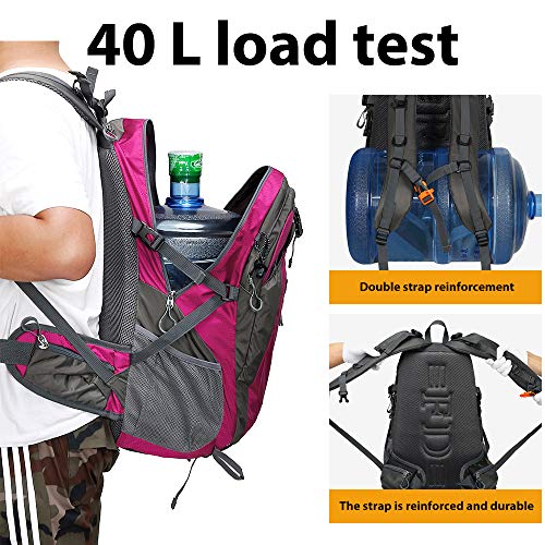 FENGDONG 40L Waterproof Lightweight Outdoor Daypack Hiking,Camping,Travel Backpack for Women Men Pink - Image 2
