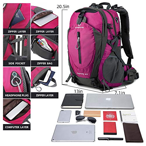 FENGDONG 40L Waterproof Lightweight Outdoor Daypack Hiking,Camping,Travel Backpack for Women Men Pink - Image 3