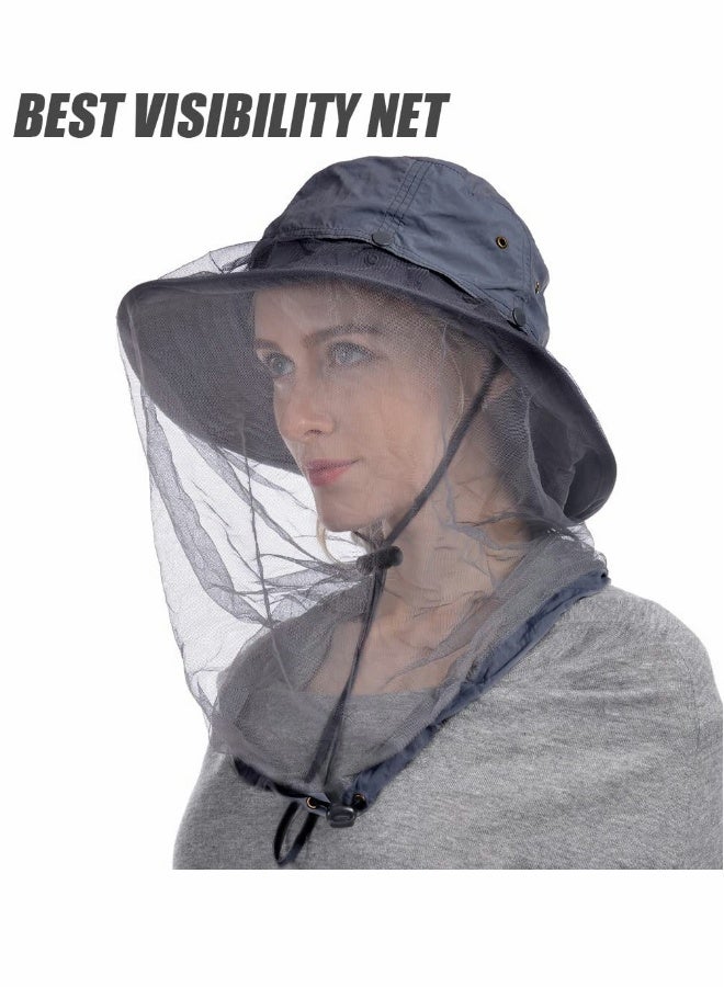 Head Net Hat, 50+ UPF Protection Safari Hat with Removable Mesh Hidden Netting