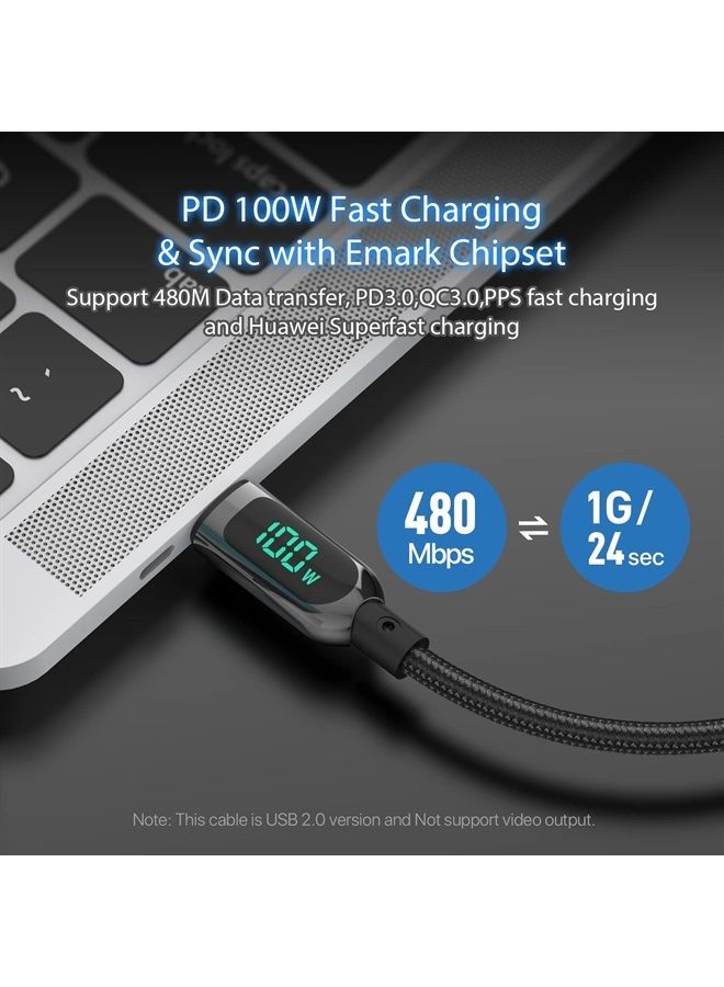 Soopii كابل شحن سريع USB C إلى USB C بقوة 100 واط بطول 6.6 قدم، كابل نوع C مضفر من النايلون مع شاشة LED لجهاز iPad Air/iPad Pro، MacBook Pro، Samsung Galaxy S21/S10/S9/Plus (أسود) - Image 4
