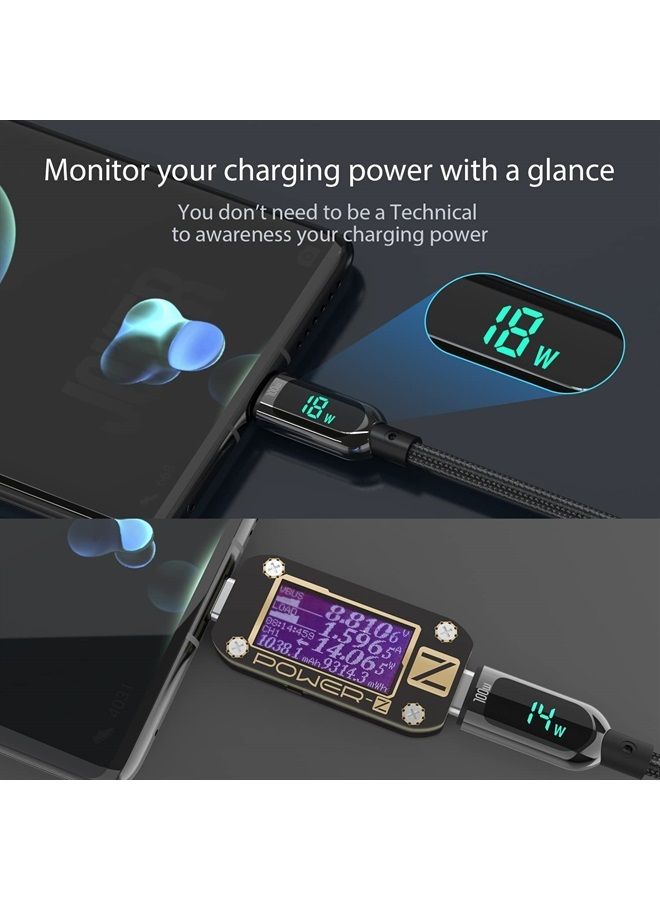 Soopii كابل شحن سريع USB C إلى USB C بقوة 100 واط بطول 6.6 قدم، كابل نوع C مضفر من النايلون مع شاشة LED لجهاز iPad Air/iPad Pro، MacBook Pro، Samsung Galaxy S21/S10/S9/Plus (أسود) - Image 3