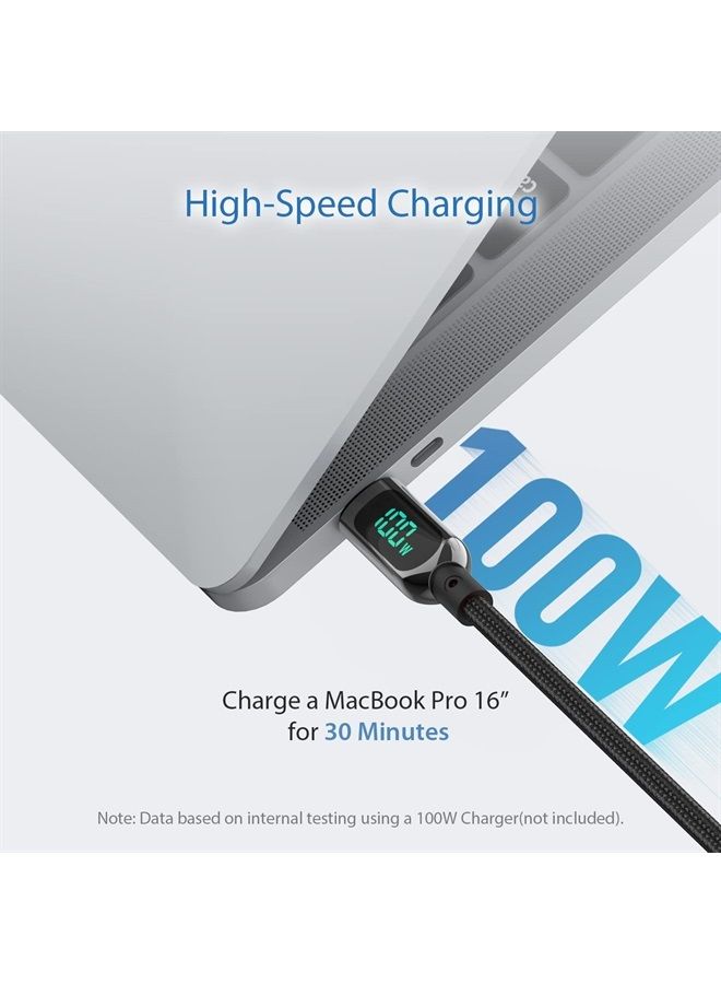 Soopii كابل شحن سريع USB C إلى USB C بقوة 100 واط بطول 6.6 قدم، كابل نوع C مضفر من النايلون مع شاشة LED لجهاز iPad Air/iPad Pro، MacBook Pro، Samsung Galaxy S21/S10/S9/Plus (أسود) - Image 2