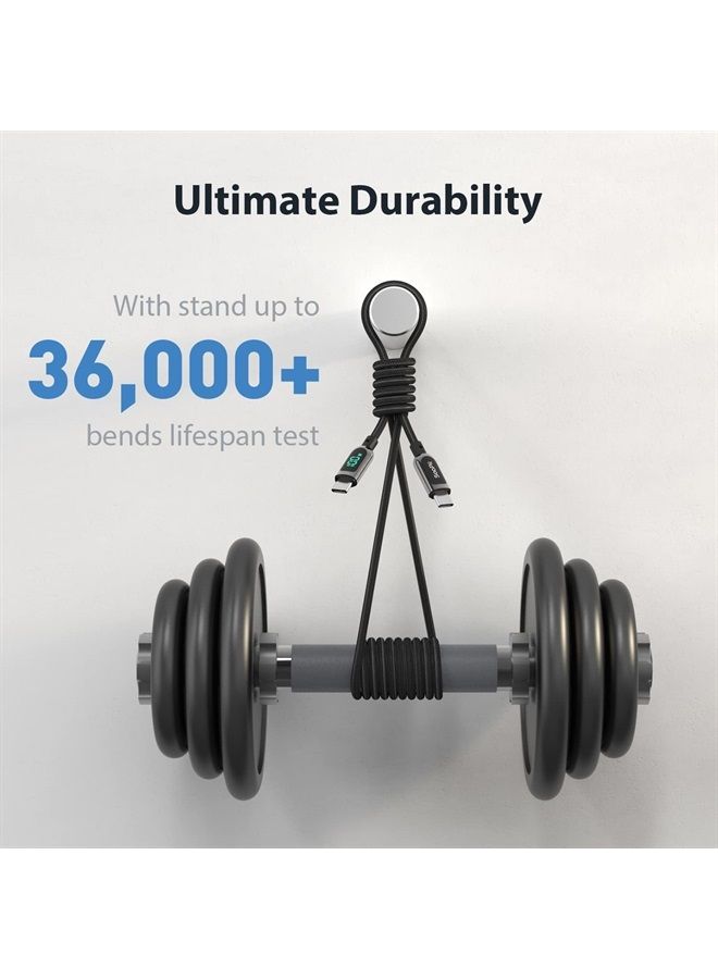 Soopii كابل شحن سريع USB C إلى USB C بقوة 100 واط بطول 6.6 قدم، كابل نوع C مضفر من النايلون مع شاشة LED لجهاز iPad Air/iPad Pro، MacBook Pro، Samsung Galaxy S21/S10/S9/Plus (أسود) - Image 5