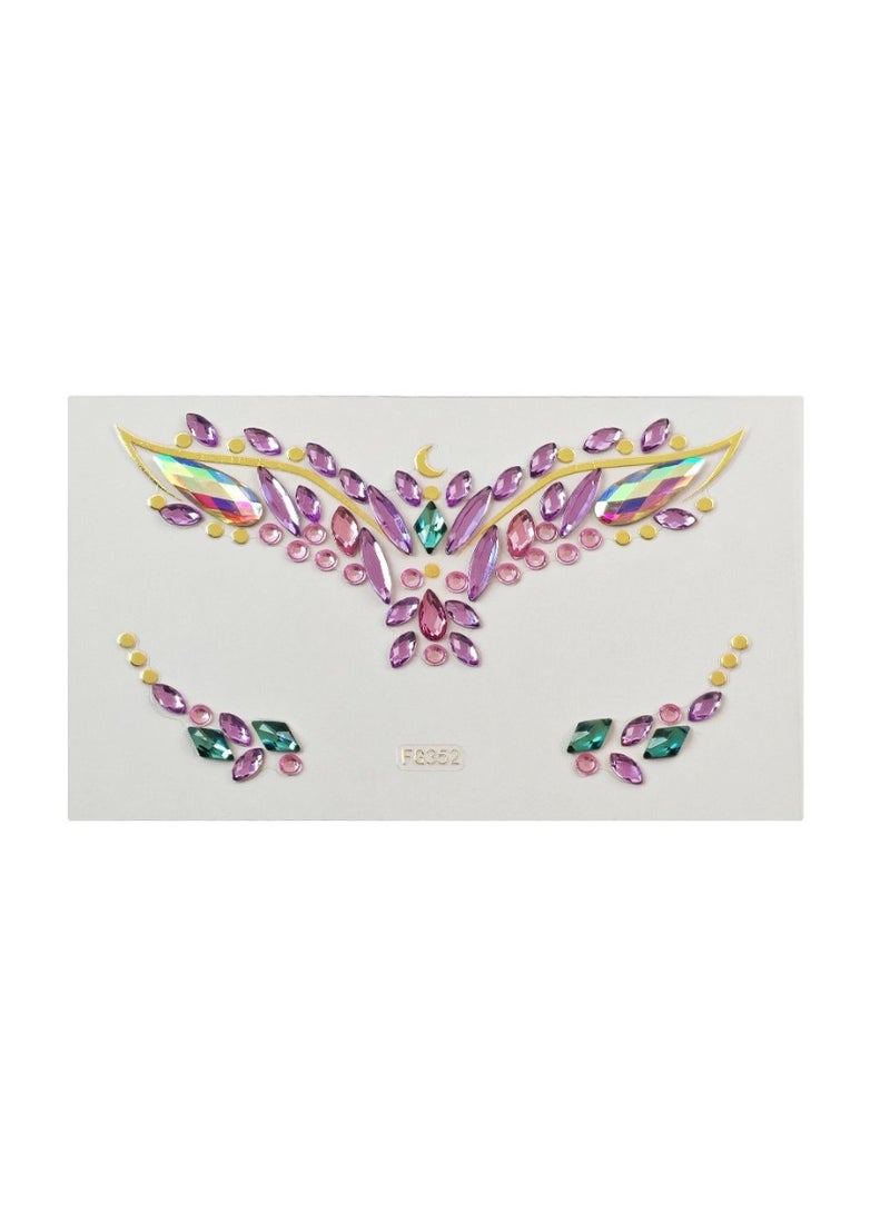 Luxury Face Gems – Self-Adhesive Pink & Purple Crystal Face Stickers with Gold Foil Accents for Festivals, Raves, Concerts, Carnivals, Parties, Weddings, Halloween, Cosplay & Costume Makeup | Easy-to-Apply Face Jewels for Glam Looks, Stage Performances & Festival Beauty Accessories  - Image 2