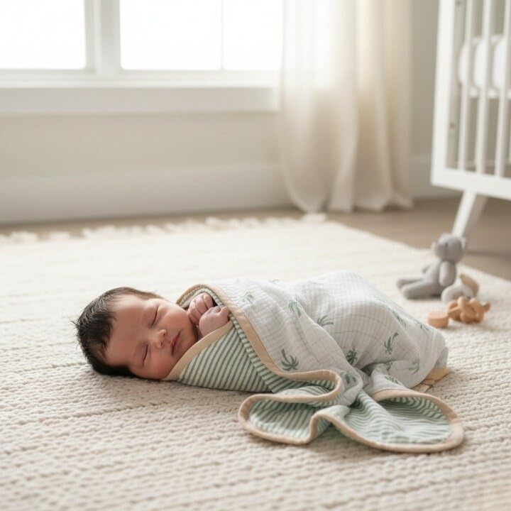 Masilo 100% Organic Muslin Newborn Cotton Baby Blanket/Sustainable Unisex/Palm/Modern Summer Baby Essentials/Lightweight/Pack of 1 - Image 2
