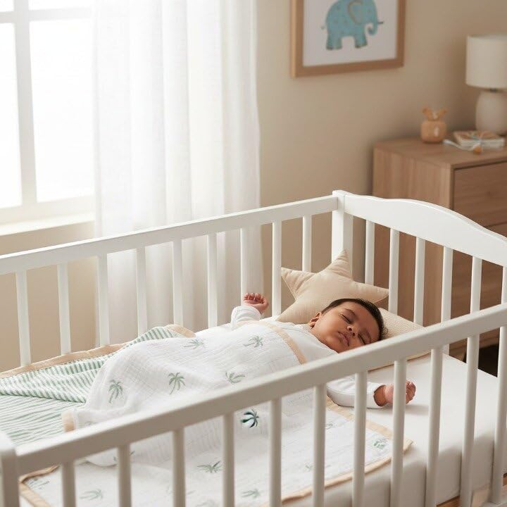 Masilo 100% Organic Muslin Newborn Cotton Baby Blanket/Sustainable Unisex/Palm/Modern Summer Baby Essentials/Lightweight/Pack of 1 - Image 3