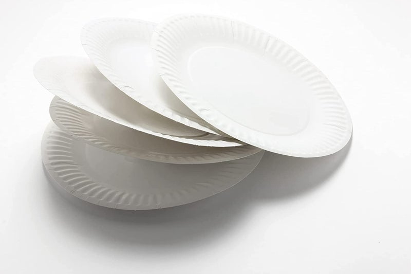 Spa Stix 6"" Disposable Uncoated Paper Plate - Pack of 300 Count. White Paper Plates. 6 Inches - Image 2