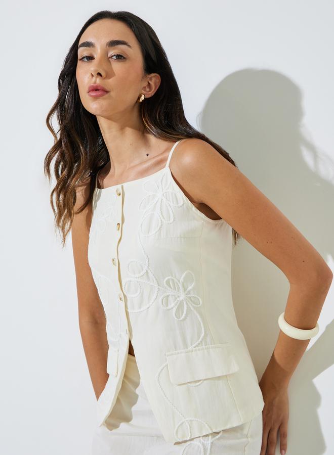 Styli Off White Embroidered Strappy Waistcoat - Image 1