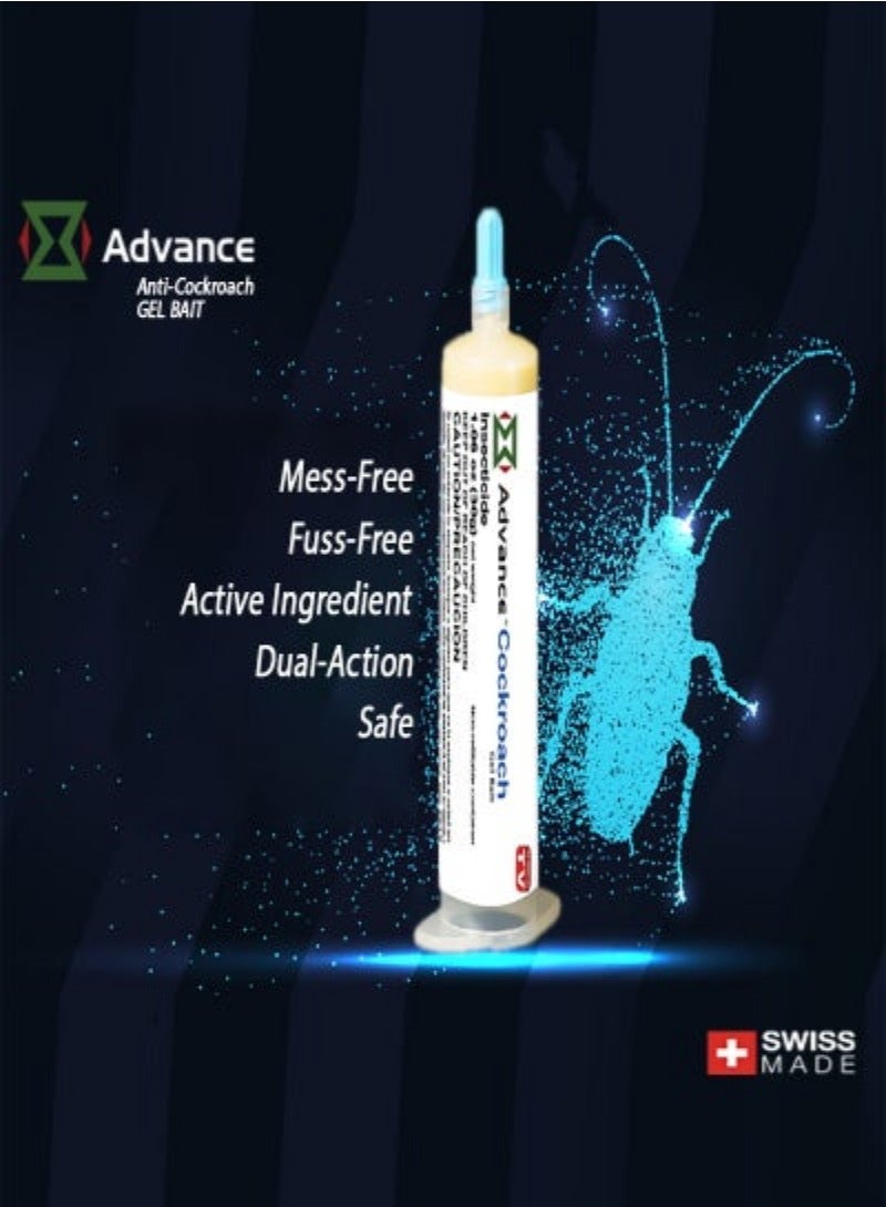 AS SEEN ON TV Advance Cockroach Gel Bait, 1Tube x 30grams, 1 Plunger and 1 Tips, German Roach Insect Pest Control, Indoor and Outdoor Use, Roach Killer Gel 
