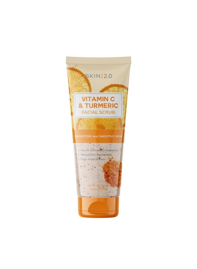 Skin 2.0 Vitamin C And Turmeric Face Scrub Anti Aging Facial Exfoliating Scrub Clears Blackheads Improve Dark Spot & Acne 6.76 Fl Oz / 200Ml
