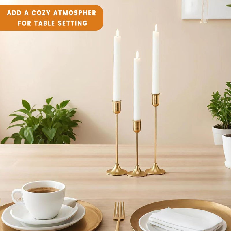 EAST FLAME Brass Gold Candle Holder - 3 PCS Taper Candlestick Holders - Vintage Candle Stick Holders - Modern Home Decor Centerpiece - Cozy Atmosphere Gift for Home Decor, Wedding, Housewarming Gift - Image 5