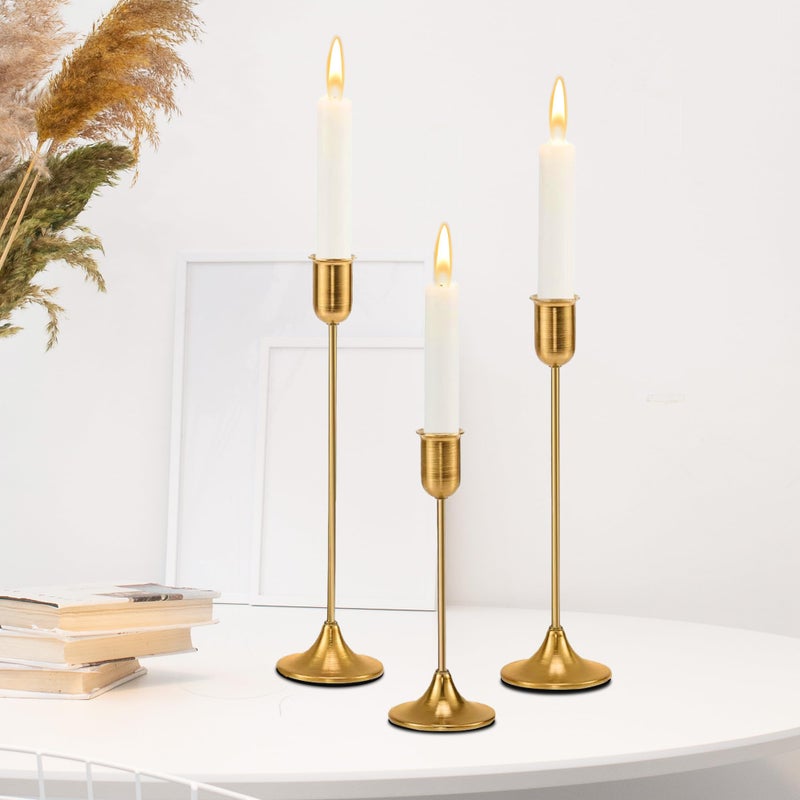 EAST FLAME Brass Gold Candle Holder - 3 PCS Taper Candlestick Holders - Vintage Candle Stick Holders - Modern Home Decor Centerpiece - Cozy Atmosphere Gift for Home Decor, Wedding, Housewarming Gift - Image 1