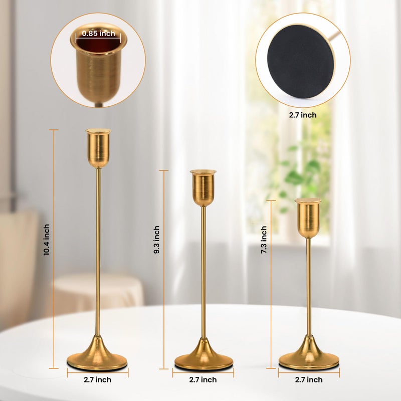 EAST FLAME Brass Gold Candle Holder - 3 PCS Taper Candlestick Holders - Vintage Candle Stick Holders - Modern Home Decor Centerpiece - Cozy Atmosphere Gift for Home Decor, Wedding, Housewarming Gift - Image 3